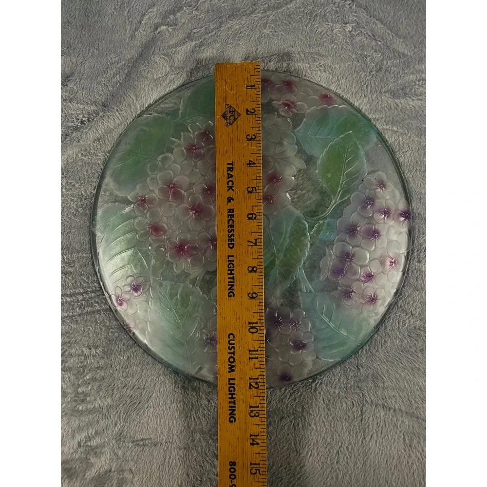 VTG 90s Glass Hydrangea Plate  Frosted Floral Embossed Charger Serving Platter